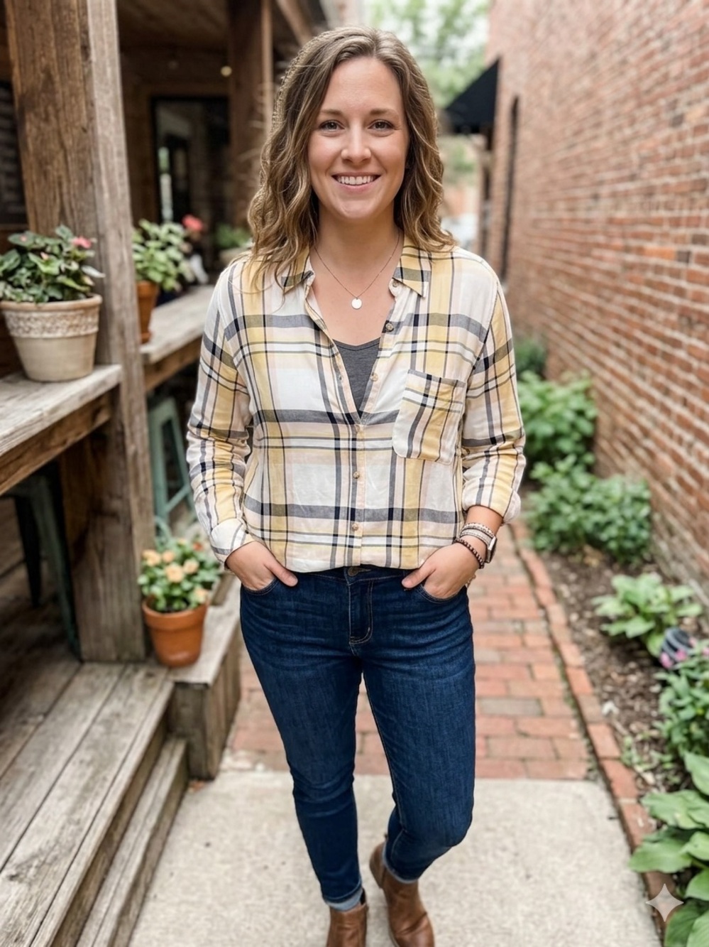 Maurices Yellow Plaid Button-Up Shirt. Size XL